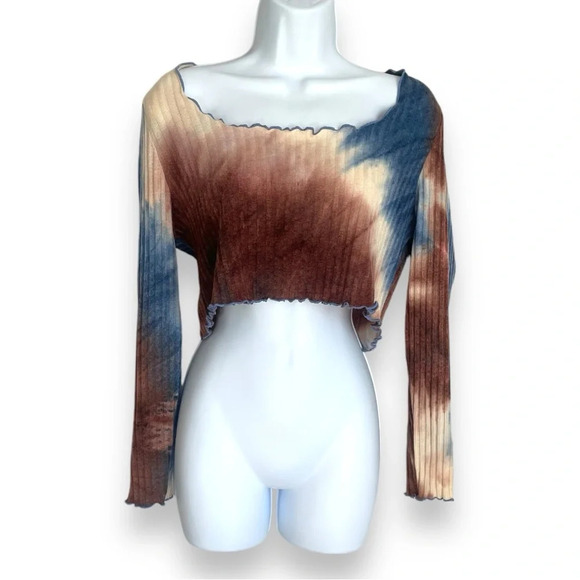 Shein Curve Women’s Ribbed Tie-Dye Cropped Long Sleeve Top 2XL - Picture 2 of 4